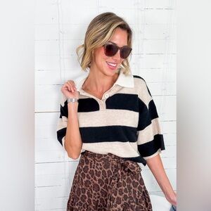 DRISCOLL CASHMERE SHORT SLEEVE STRIPED SWEATER SIZE SMALL